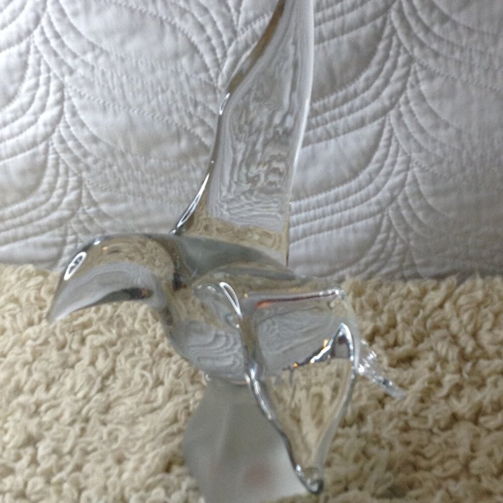 Glass, Crystal Seagull Art Statue, Heavy Frosted Base, Avant Garde, Audubon - Picture 3 of 5